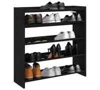 Shoe Rack Black Engineered Wood 80x25x81 cm Slim Entryway Storage Shelf with Top