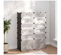 Shoe Rack Black PP Steel 94x37x125 cm Modular Stackable Waterproof Easy Assemble