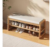 Shoe Rack Cabinet, Rubber Wood Ottoman with Storage, PU Leather, High Density Sponge Cushion, Double Layer Shoe Organizer,