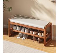 Shoe Rack Cabinet, Rubber Wood Ottoman with Storage, PU Leather, High Density Sponge Cushion, Double Layer Shoe Organizer,