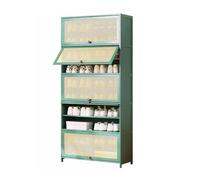 Shoe Rack Cabinet with Flip-Up Doors 5/7/9/11 Tier Adjustable Rattan Shoe Storage for Closet Hallway Bedroom & Entryway - Stylish Green Solution
