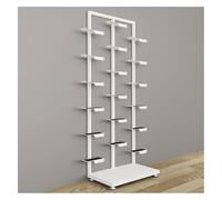 Shoe Rack Display Stand with Storage Shelf - Modern Commercial Design for Shoes and Clothing, White and Wood Finish, Ideal for Retail and Boutique Use