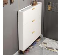 Shoe Rack, Narrow Entryway Storage Cabinet, Free Standing Shoe Organizer with Doors for Small Apartments