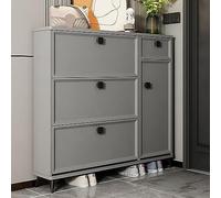 Shoe Rack Narrow Hidden Organizer, Slim 3 Drawer Shoe Cabinet, Freestanding Shoe Rack Storage Organizer With Flip Door, Modern Tipping Bucket Shoe Cabinet For Entryway, H,Grey,47.2*7*46.4in