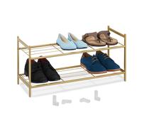 Relaxdays Metal Rack for Hallway, 2 Levels, Stackable, HWD 33.5 x 70 x 26 cm, 6 Pairs of Shoes, Open, Steel, Gold