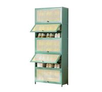 Shoe Rack Organizer Cabinet with Flip-up Doors, 5/7/9/11 Tier Shoe Storage Cabinet, Rattan Shoe Cabinet with Adjustable Shelves, Green - Closet Hallway Bedroom Entryway Storage Solution