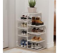 Shoe Rack Slim High Modern Easy-Care Metal Shoe Cabinet Space-Saving Shoe Stand for Hallway Entryway (White 65cm/25in) - Stylish Storage Solution