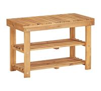 Shoe rack Solid acacia wood 70x32x46cm Natural slatted bench seat with 2 shelves