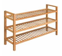 Shoe Rack Solid Oak Brown 3-Tier 100x27x60cm Slim Hallway Wood Organizer Handles