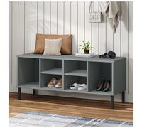 Shoe Rack Solid Pine Wood Grey 106x35x45cm Metal Legs 6 Compartment Entry Bench