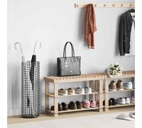 Shoe Rack Solid Wood Brown 70x29x45cm Entryway Bench 2-Tier Seat 60kg Capacity.