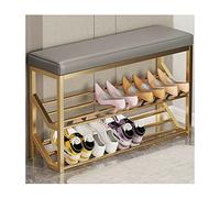 Shoe Rack Storage Bench - 2-Tier Organizer with Metal Shelves - Industrial Design Stand with Seat for Entryway