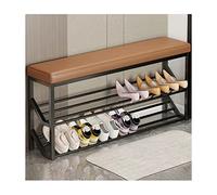 Shoe Rack Storage Bench - 2-Tier Organizer with Metal Shelves - Industrial Design Stand with Seat for Entryway