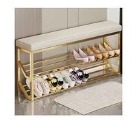 Shoe Rack Storage Bench - 2-Tier Organizer with Metal Shelves - Industrial Design Stand with Seat for Entryway