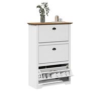 Shoe Rack White and Brown 80x35x118 cm Solid Pinewood Engineered Wood 3-Drawer