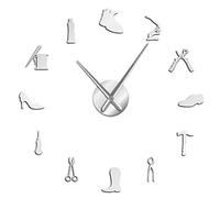 Shoe Repair Wall Art DIY Giant Wall Clock Cobbler Home Decor Frameless Large Wall Watch Shoe Store Shoe Archer Shoemaker Gift(Silver,27inch)