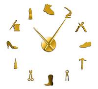 Shoe Repair Wall Art DIY Giant Wall Clock Cobbler Home Decor Frameless Large Wall Watch Shoe Store Shoe Archer Shoemaker Gift(Gold,27inch)