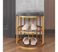 Shoe Stool | Mini Entryway Bench | Hall Bench with Shoe Storage for Small Space | Low Bench with Cushion | Gold Metal Frame