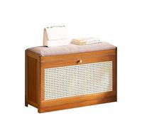 Shoe Storage Bench,Bamboo Shoe with Padded Seat Cushion Entryway Shoe Cabinet and Rack nizer for Hallway and Bedroom Modern Shoe Bench with ABS Rattan Brown 50CM