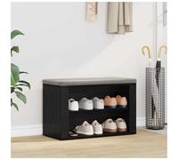 Shoe Storage Bench Black Oak Engineered Wooden 75x35x45cm 2-Tier Shelves Hallway