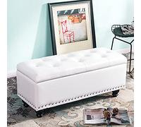 Shoe Storage Bench,Faux Leather Storage Ottoman Bench,Pu Leather End Of Bed Bench With Storage Space,Modern Home Bedroom Living Room Footstools Multifunction Benches-White 80x40x45