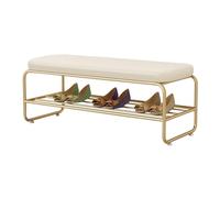 Shoe Storage Bench, Faux Leather Upholstered End of Bed Bench with Sturdy Metal Shelf, Shoe Rack Bench for Entryway Bedroom Living Room