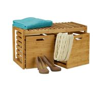 Shoe storage bench Hallway Furniture 2 Baskets Natural Finish Shoe Bench