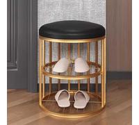 Shoe Storage Bench | Mini Entryway Hall Bench with Cushion and Gold Metal Frame | Perfect for Small Spaces
