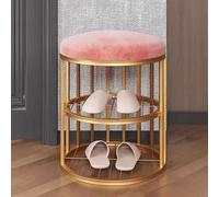 Shoe Storage Bench | Mini Entryway Hall Bench with Cushion and Gold Metal Frame | Perfect for Small Spaces