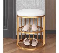 Shoe Storage Bench | Mini Entryway Hall Bench with Cushion and Gold Metal Frame | Perfect for Small Spaces