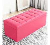 Shoe Storage Bench, Rectangular Storage Ottoman Bench with Doors 15.7" Leather Seat Cushion End of Bed Ottoman for Bedroom Changing Stool for Living Room Office (Rose Red)")