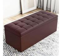 Shoe Storage Bench, Rectangular Storage Ottoman Bench with Doors and Leather Seat Cushion 15.7" End of Bed Storage Ottoman for Bedroom Living Room Office (Dark Brown)")