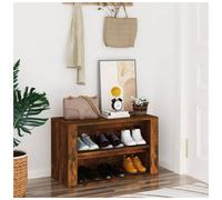 Shoe Storage Bench Smoked Oak 75x35x45cm Engineered Wood 2-Shelf Hallway Seating