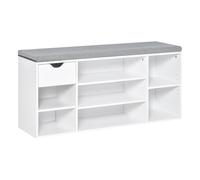 Shoe Storage Bench w/ Cushion 7 Compartments Adjustable Shelves White and Grey