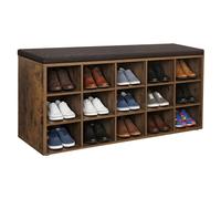 Shoe Storage Bench with 15 Compartments, Brown