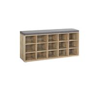 Shoe Storage Bench with 15 Compartments, Oak with Blue Grains