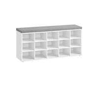 Shoe Storage Bench with 15 Compartments, White