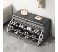 Shoe Storage Bench with 3 Flip Drawers, Padded Cushion, and Hidden Rack Organizer for Foyer, Hallway, and Mudroom - Functional Shoe Cabinet with Seating