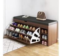 Shoe Storage Bench with Foldable Drawers, Upholstered Leather Entryway Furniture, Stylish Space-Saving Design with Hidden Shelf for Entryway Organization