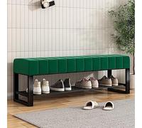 Shoe Storage Bench with Padded Seat, 2-Tier Velvet Ottoman, Space-Saving Entryway Organizer, Stylish Black Metal Design for Home and Bedroom