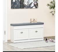 HOMCOM Shoe Storage Bench With Seat Cushion Cabinet Organizer With 2 Drawers White, White
