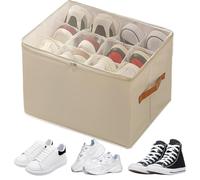 Shoe Storage Box - Shoes Storage for Closet Dormitory Entryway | Foldable Unit with Transparent Lid, Adjustable Divider Sections, Carry Handle for Easy Transport, Ideal for Living Room, 43x32x30cm