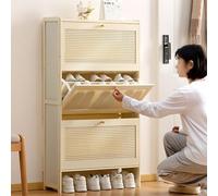 Shoe Storage Cabinet 50 70 100cm Wide For Hallway, Wooden Shoe Rack Cabinet with 2-6 Drawer Fold in Vintage Style for Entryway Living Room Freestanding Adjustable Shelves(Cream,2 Drawer(50cm/5.9in))