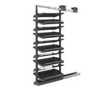 Shoe Storage Cabinet - Adjustable 7-Tier Pull-Out Rack for Closet, Slimline Tall Rattan Sideboard, Narrow Design for Hallway, Retractable Metal Vertical