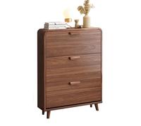 Shoe Storage Cabinet Cabinets Hallway Slim Cupboard Cupboards Hallways Slimline Tall Rattan Sideboard,Narrow Wooden Shoe Cabinet, Vertical Storage with 3 Flip-Up Drawers, Concealed Design, R
