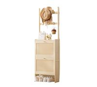 Shoe Storage Cabinet Cabinets Hallway Slim Cupboard Cupboards Hallways Slimline Tall Rattan Sideboard Narrow Large，Shoe Cabinet Storage with Flip Drawers and Coat Rack, Free Standing Bamboo