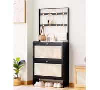 Shoe Storage Cabinet Cabinets Hallway Slim Cupboard Cupboards Hallways Slimline Tall Rattan Sideboard Narrow Large，Shoe Cabinet Storage with Flip Drawers and Coat Rack, Free Standing Bamboo