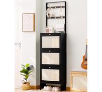 Shoe Storage Cabinet Cabinets Hallway Slim Cupboard Cupboards Hallways Slimline Tall Rattan Sideboard Narrow Large，Shoe Cabinet Storage with Flip Drawers and Coat Rack, Free Standing Bamboo