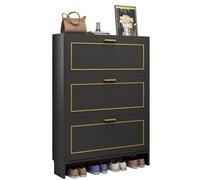 Shoe Storage Cabinet for Entryway Slim, 3 Doors Narrow Shoe Rack Storage Cupboard With Large Storage Desktop Freestanding Footwear Stand for Hallway, Entryway, Living Room
