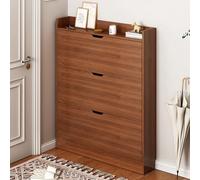 Shoe Storage Cabinet with 3 Flip Drawers, Narrow Hallway Cupboard, Slim Rattan Sideboard, Freestanding Wooden Shoe Organizer for Entryway, Tall Slim Storage Solution